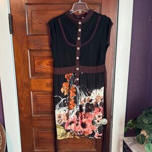 Chic Black and Brown Floral Midi Dress